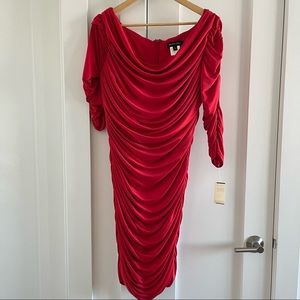 Ruched red fitted Tadashi Shoji dress